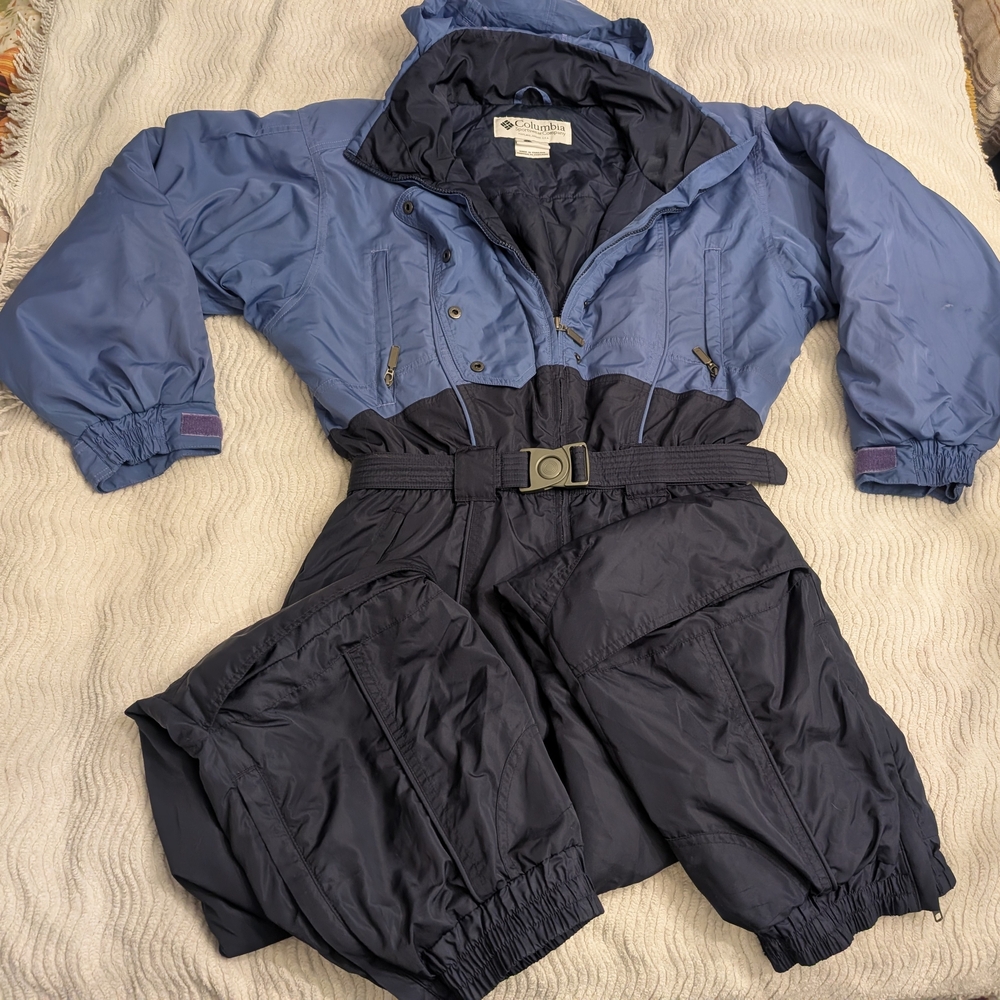 vintage Columbia Blue/Purple and Black Snowsuit
